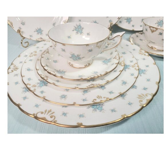 Royal Crown Derby A1216 “Kensington” 10-Piece Service for 2 • 1959 Forget me Not - Picture 3 of 9